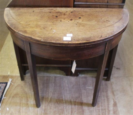 George III mahogany demi-lune folding top tea table(-)